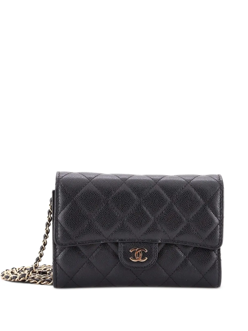 CHANEL Pre-Owned Borsa a tracolla classica mini in pelle Caviar trapuntata con battente - Nero