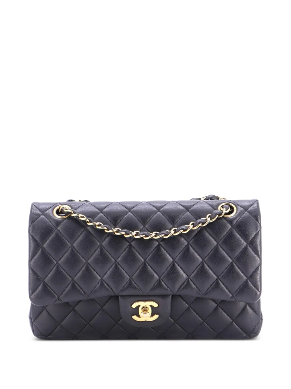 CHANEL Pre-Owned Borsa a spalla classica media in pelle di agnello trapuntata con doppio battente - Nero