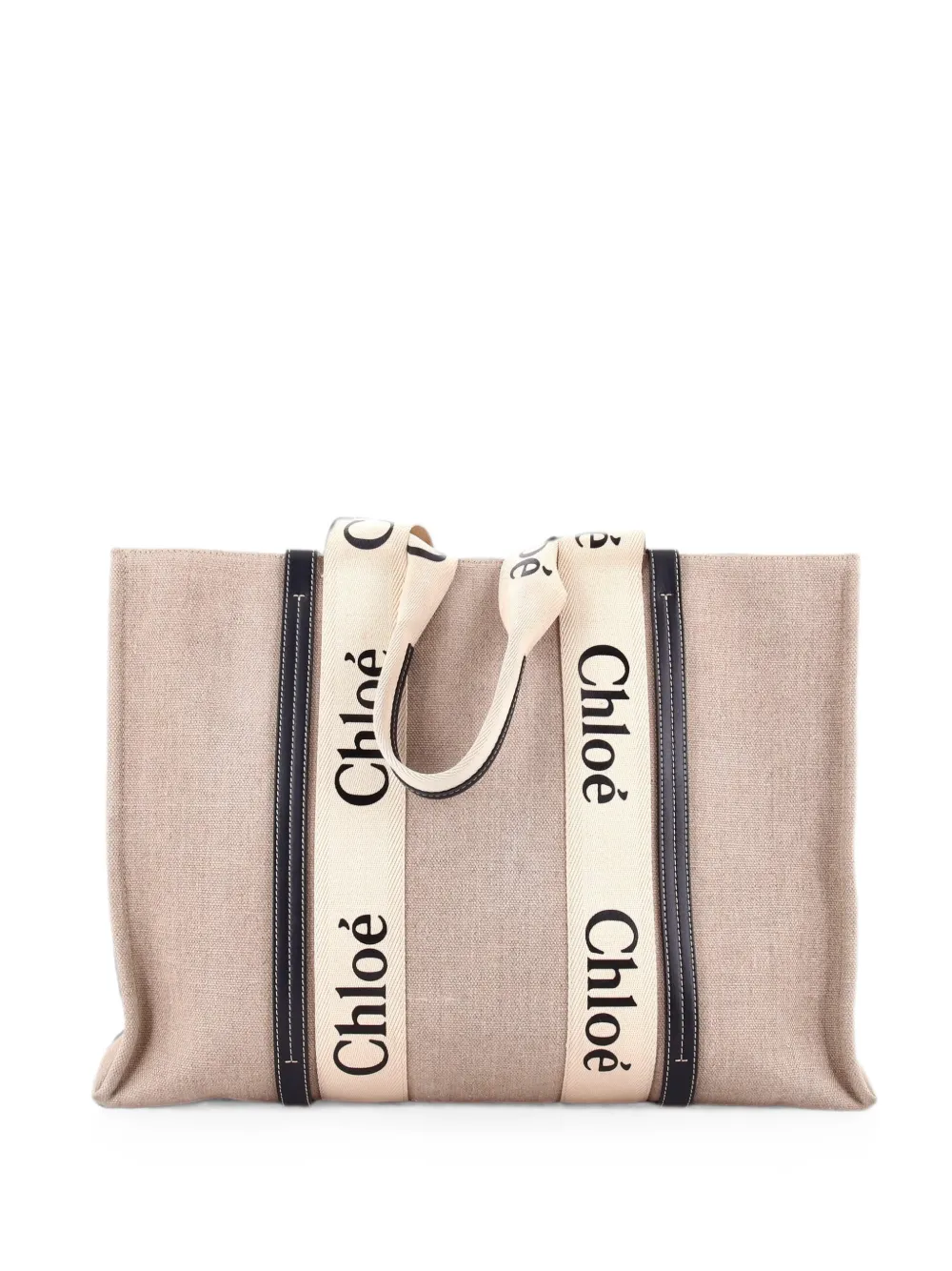 Chloé Pre-Owned Borsa tote Woody grande in tela e pelle - Nero