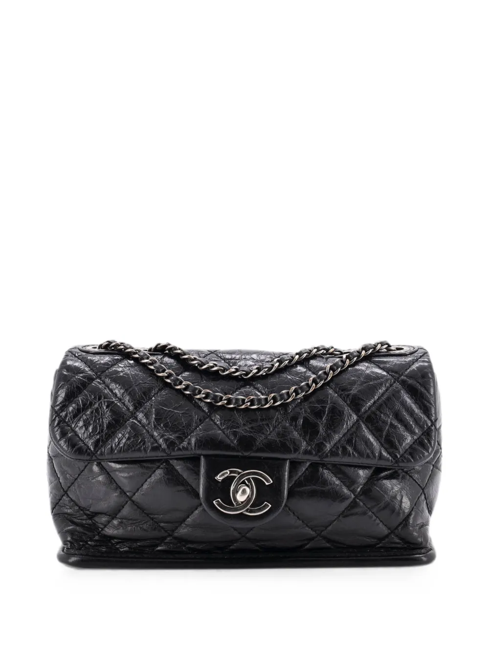 CHANEL Pre-Owned CC Wedge Flap Bag Quilted Glazed Calfskin Small shoulder bag - Black
