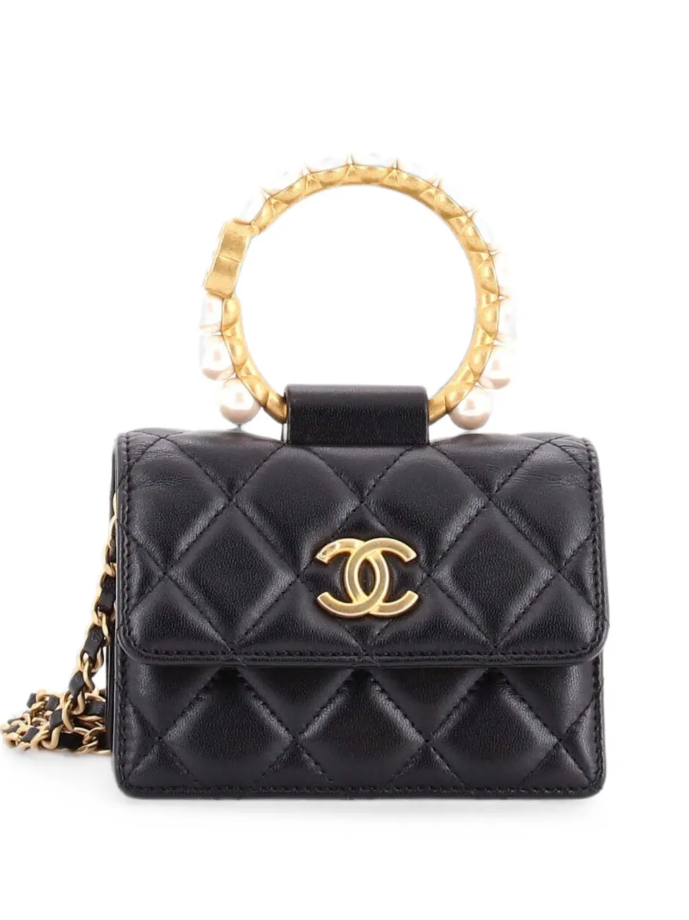 CHANEL Pre-Owned Pearl Crown with Chain Quilted Lambskin clutch bag - Black