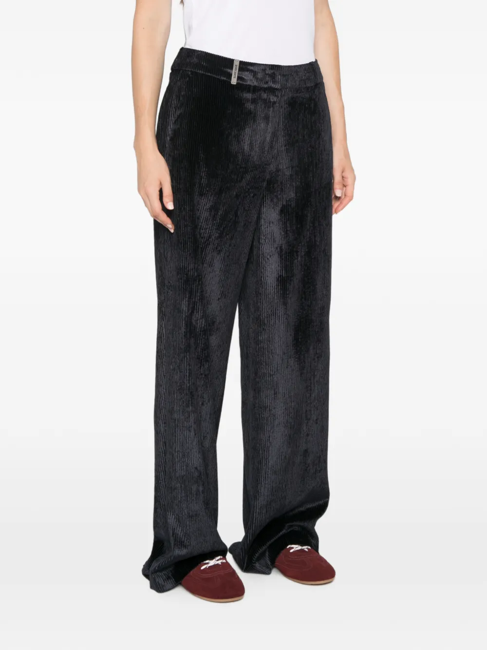 Peserico Broek met wijde pijpen en ribfluwelen effect Zwart
