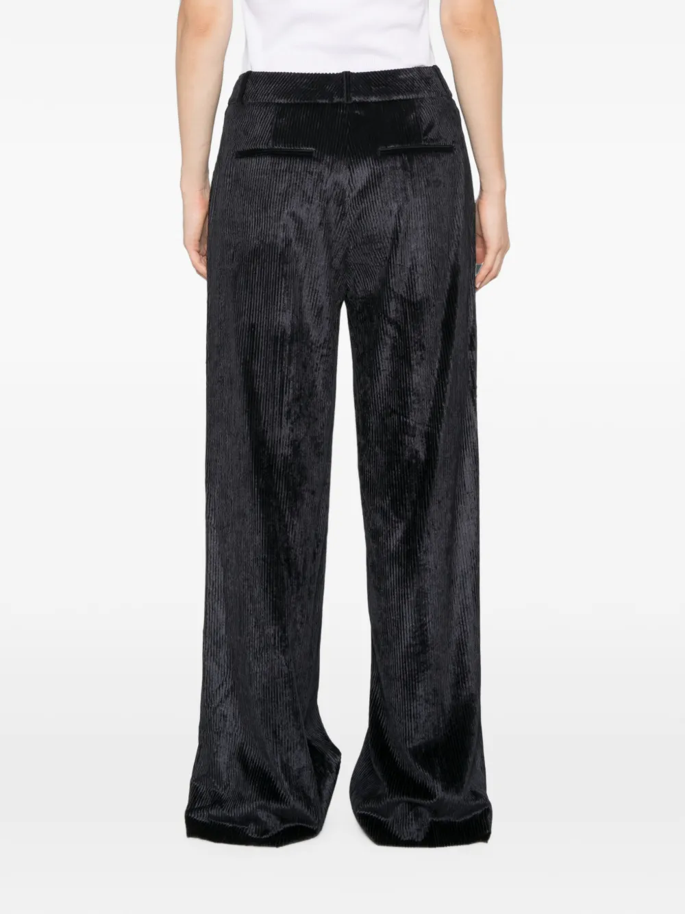 Peserico Broek met wijde pijpen en ribfluwelen effect Zwart