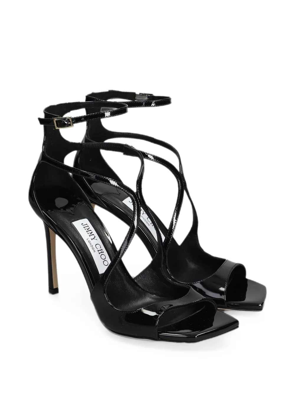 Jimmy Choo Azia 95 patent-calf leather strappy sandals Zwart