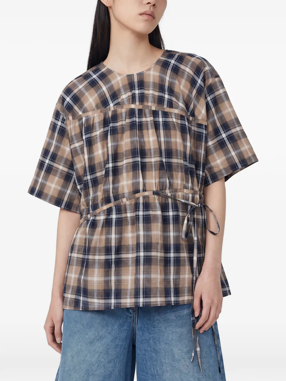 TOMBOY Gesmockte geruite blouse Beige
