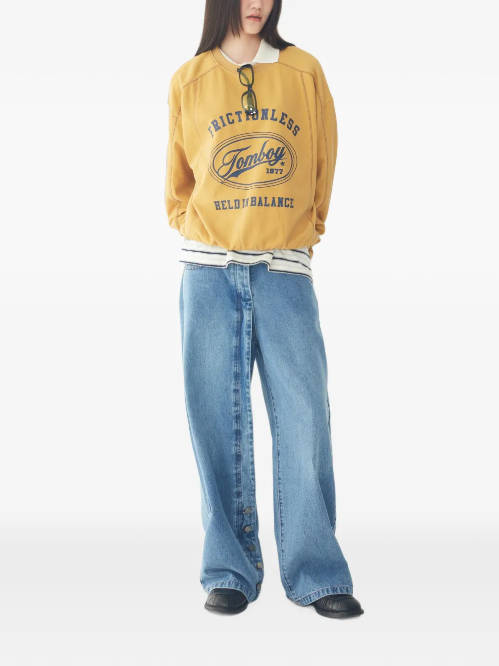 TOMBOY Sweater met logoprint en stikseldetail Geel