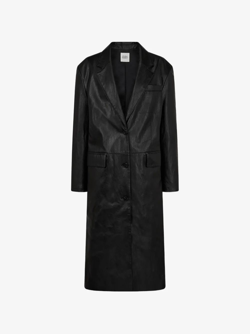 single-breasted faux-leather coat