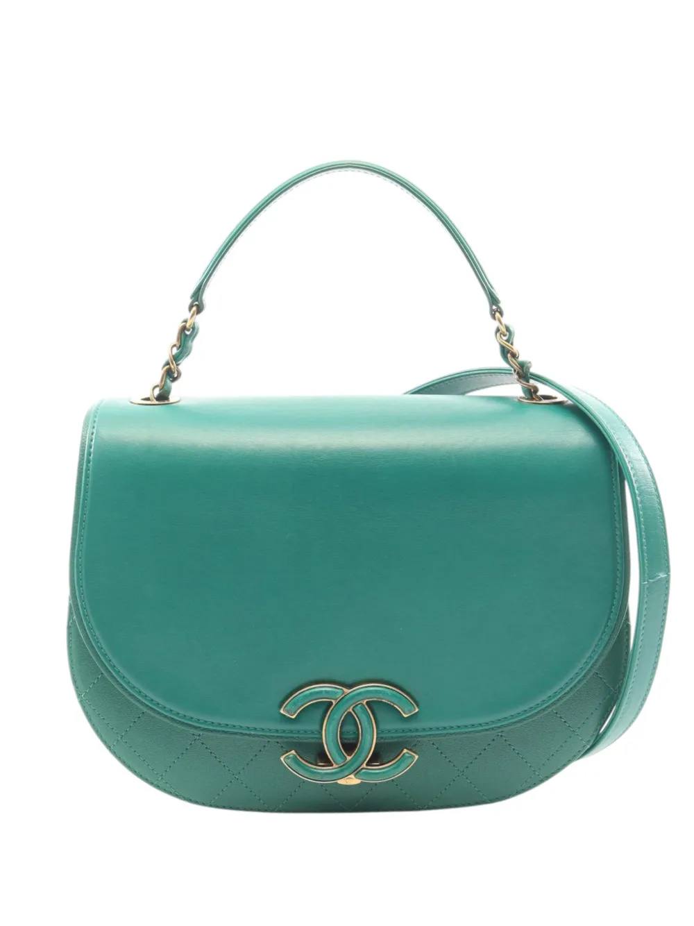 CHANEL Pre-Owned 2016-2017 Medium Shiny Calfskin and Quilted Goatskin Coco Curve Flap satchel - Green