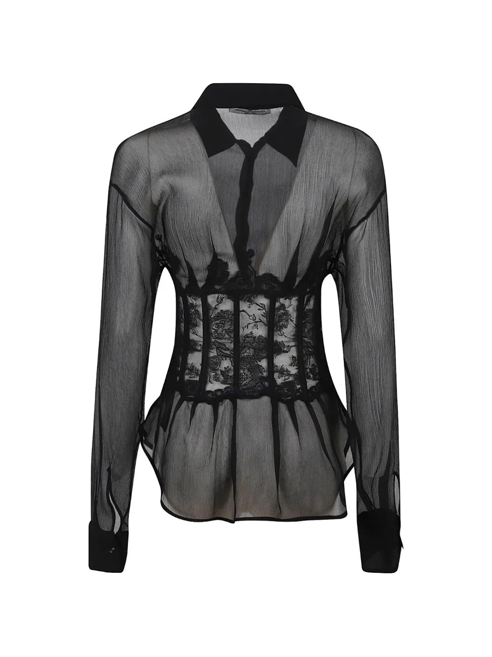 Ermanno Scervino lace-panelled silk shirt Zwart