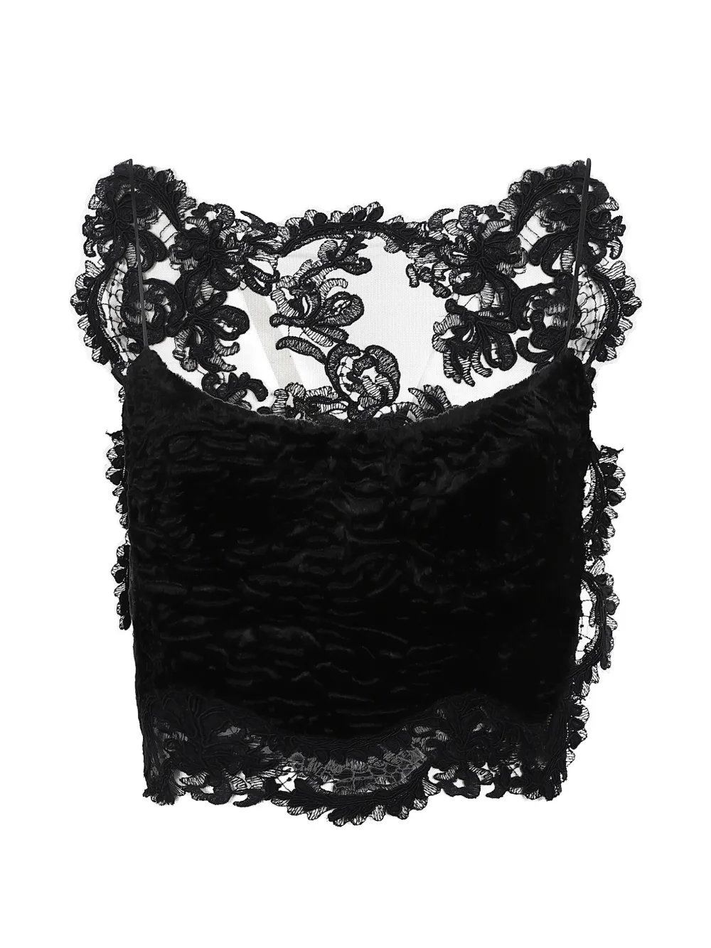 Ermanno Scervino lace-panelled velvet top Zwart