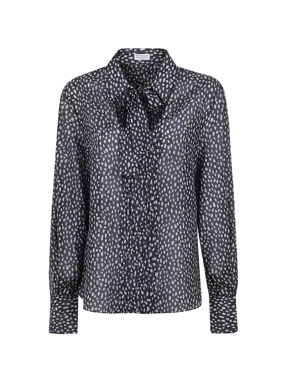 Brunello Cucinelli polka-dot pussy-bow shirt