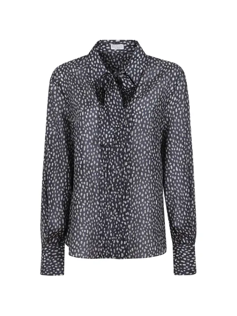 Brunello Cucinelli polka-dot pussy-bow shirt