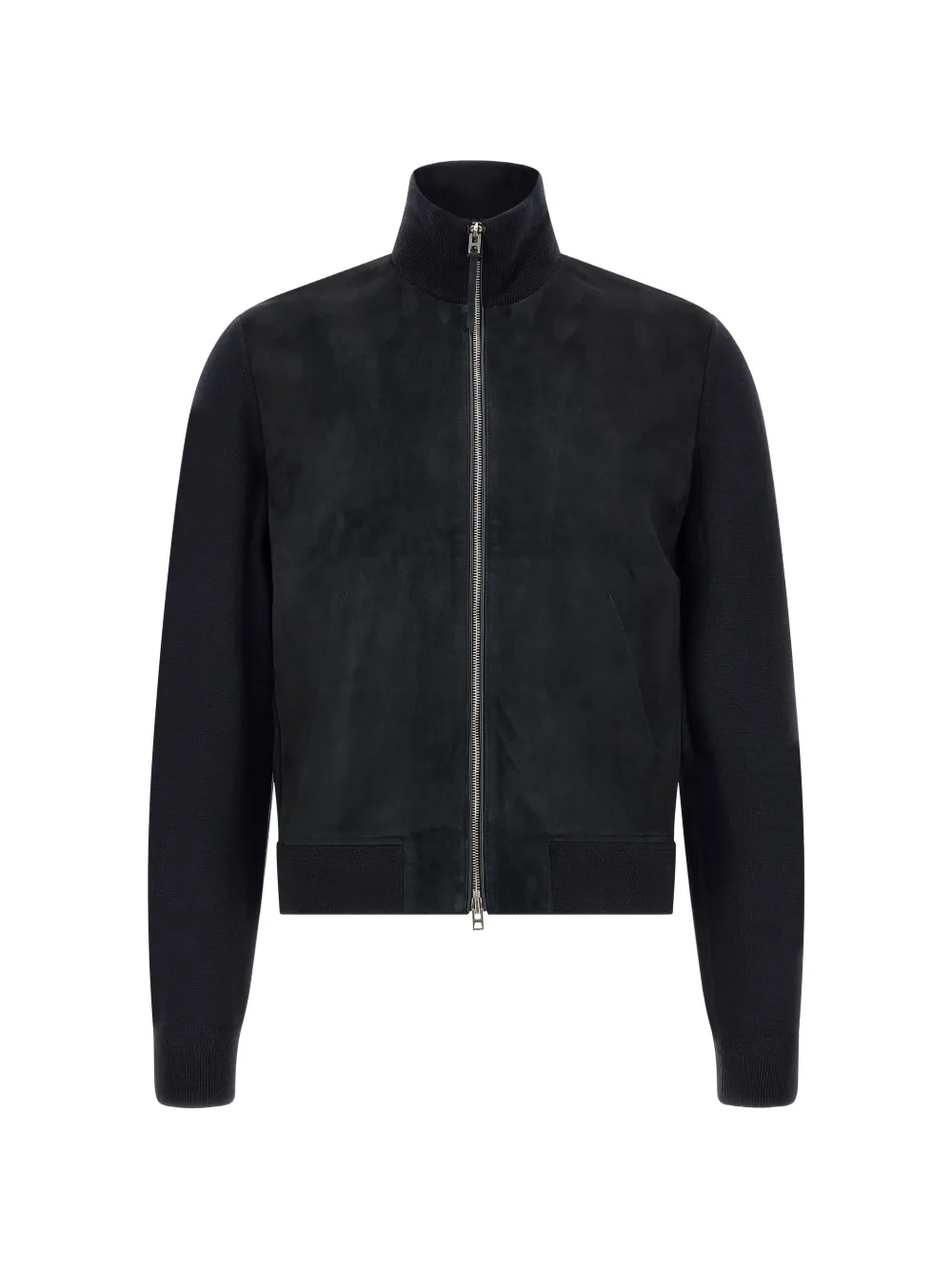 TOM FORD suede-panelled zip-up cardigan - Blue