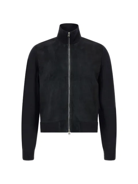 TOM FORD suede-panelled zip-up cardigan