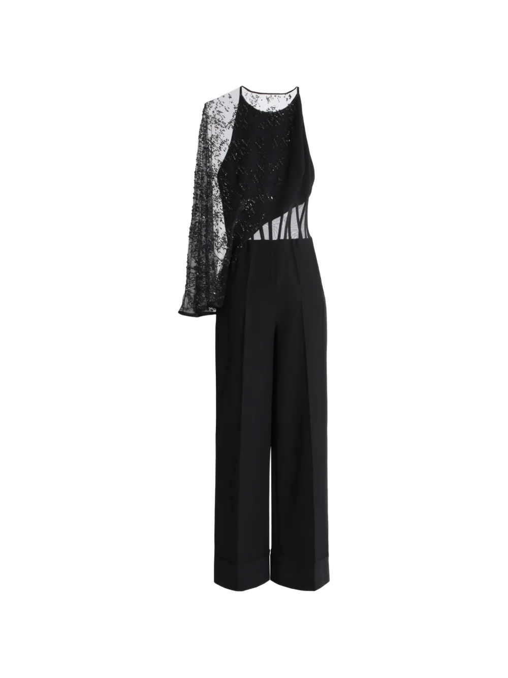 Gemy Maalouf Bead-embellished Asymmetric-sleeve Jumpsuit In Black
