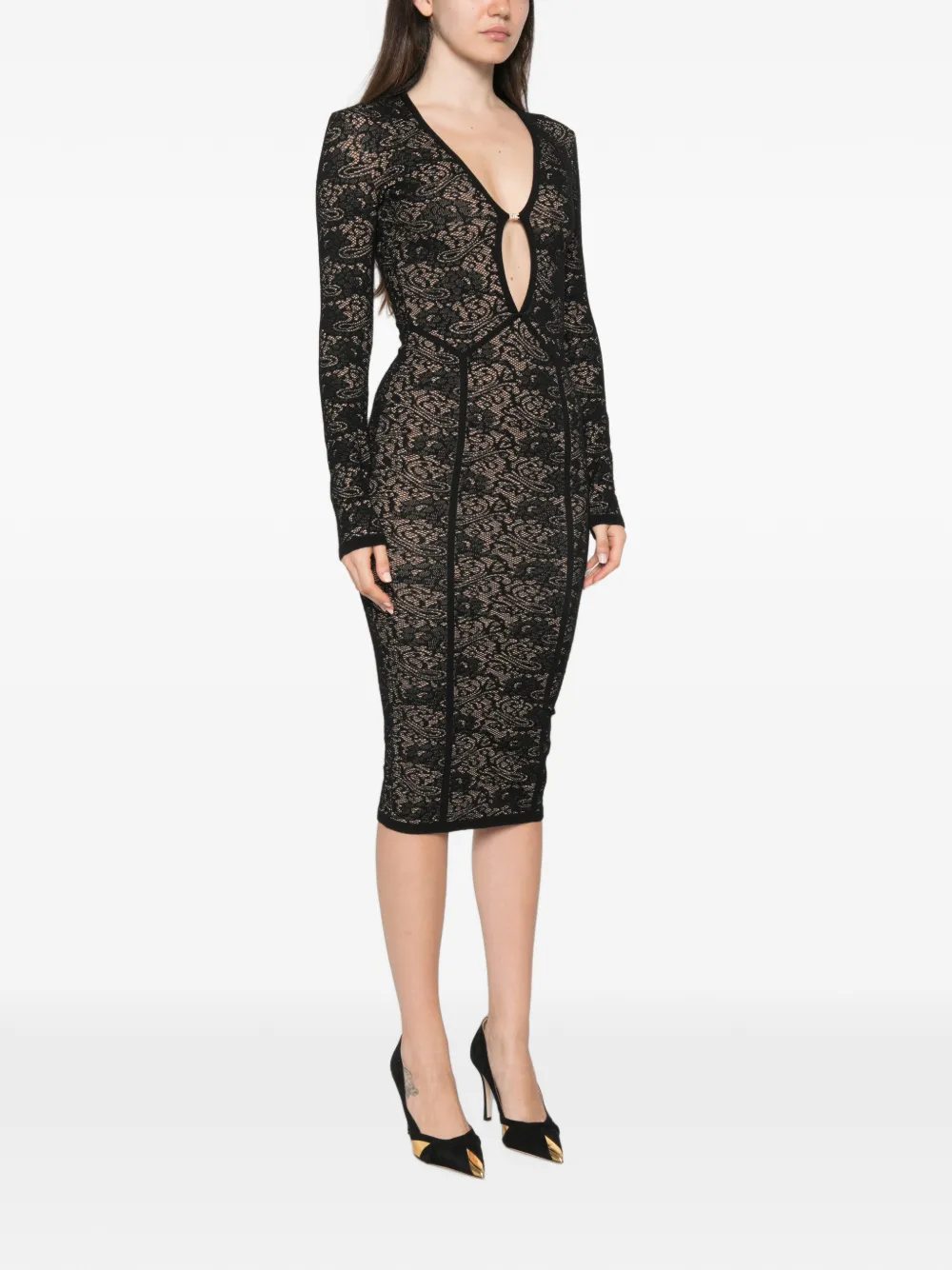Elisabetta Franchi Midi-jurk met lange mouwen Zwart