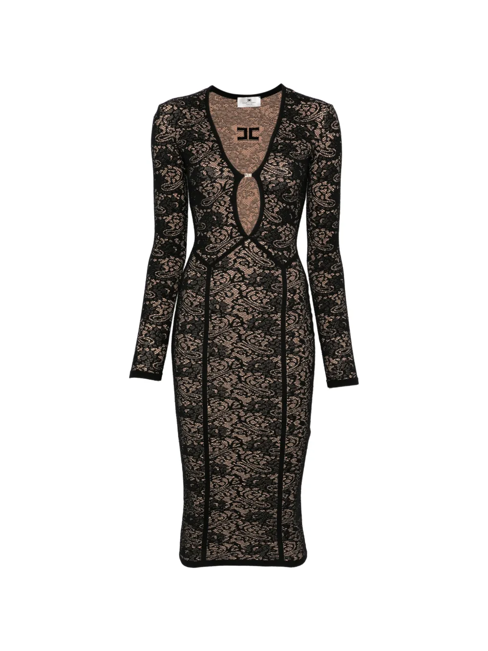 Elisabetta Franchi lace-patterned cut-out midi dress - Nero
