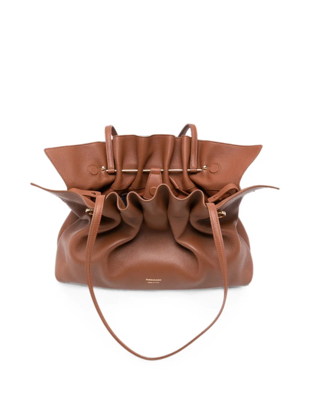 Ferragamo Gancini leren schoudertas Bruin