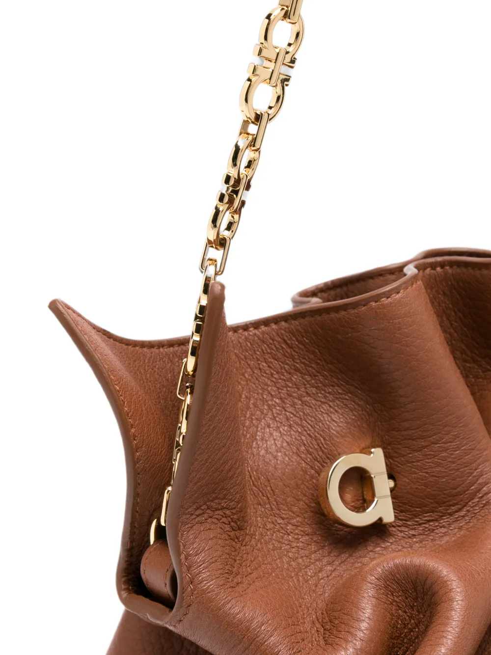 Ferragamo Gancini leren schoudertas Bruin