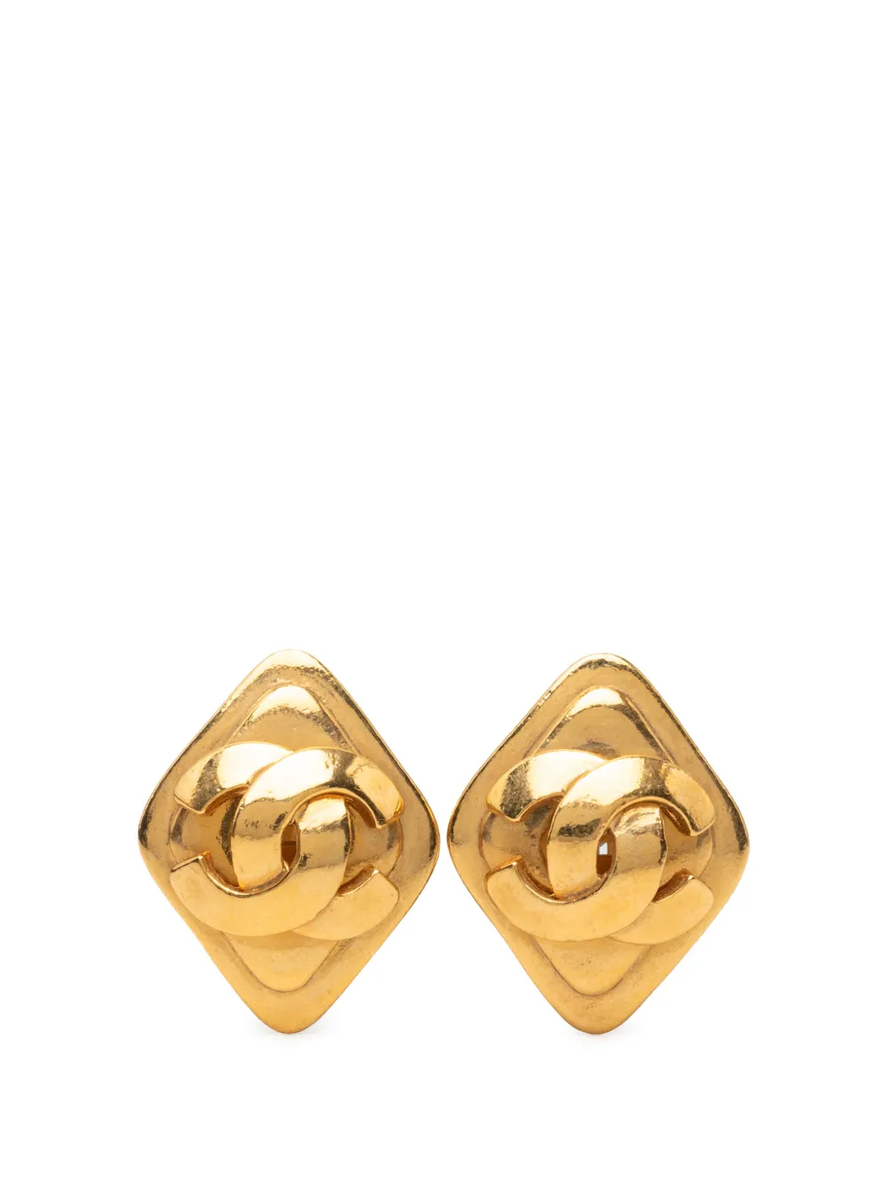 CHANEL Pre-Owned 1995 CC Gold Plated Rhombus Clip On Earrings costume earrings