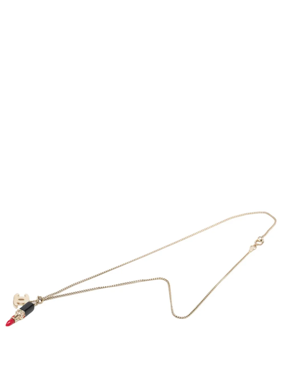 CHANEL Pre-Owned 2004 CC Gold Plated Strass Resin Lipstick Pendant Necklace costume necklace