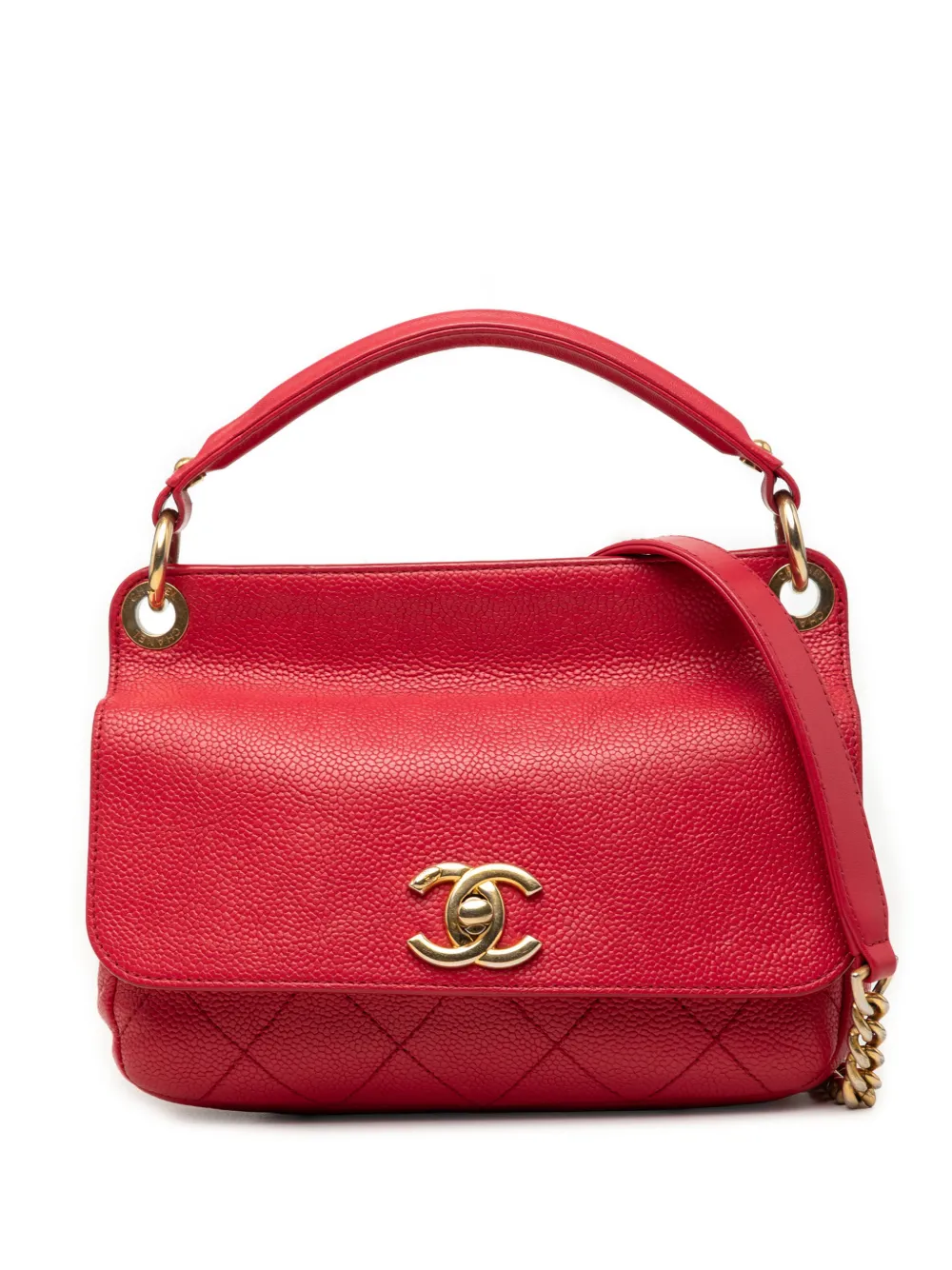 CHANEL Pre-Owned 2016-2017 Small Caviar Business Affinity Top Handle Bag satchel - Red