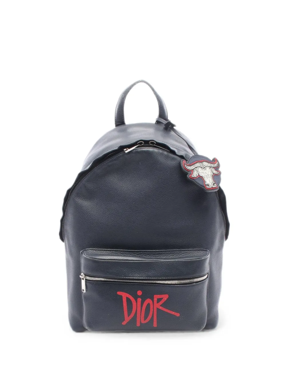 Pre-owned Dior × Shawn Stussy 2000s Rider Leather Backpack In Blue