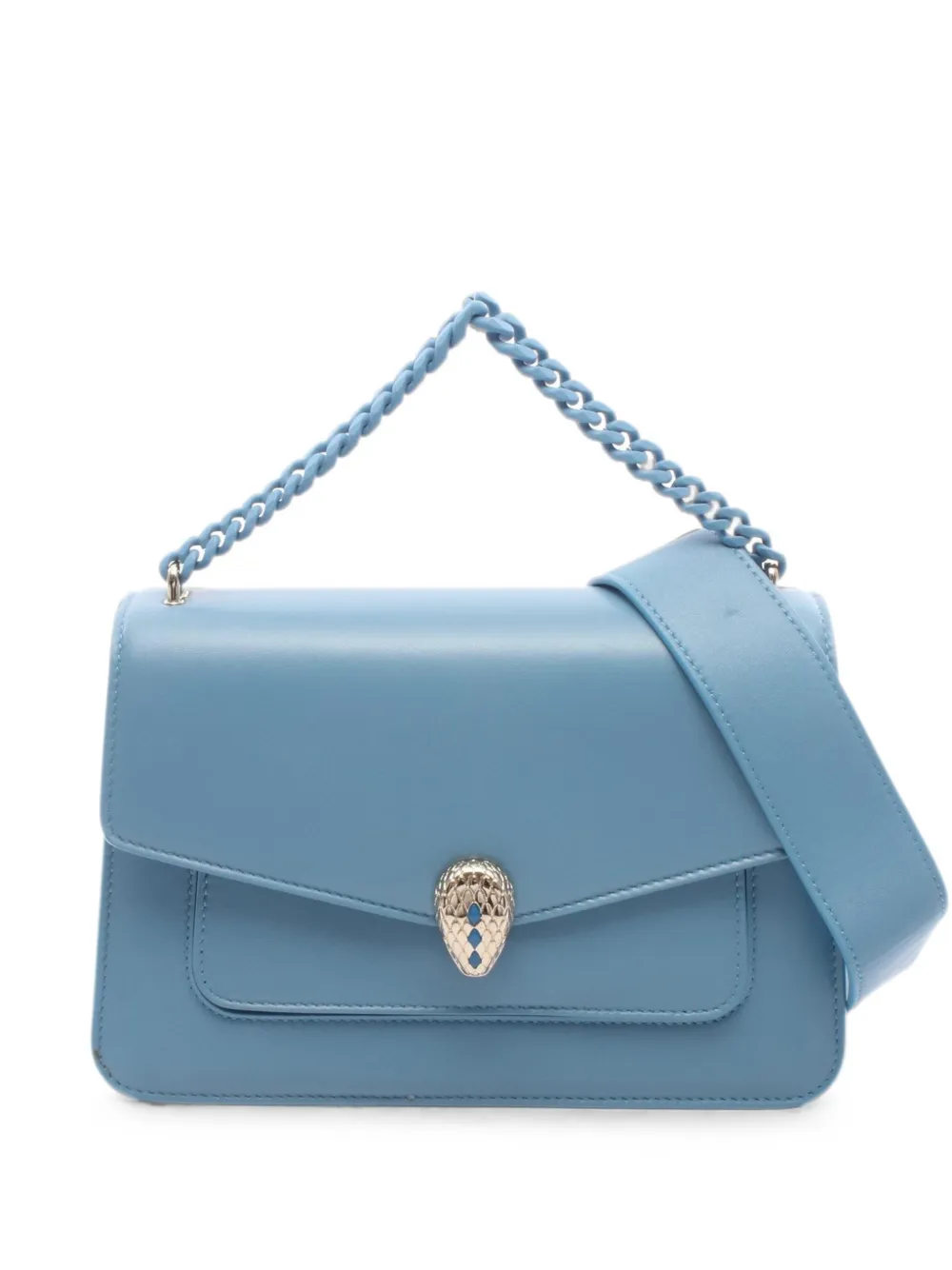 Pre-owned Bvlgari 2010s Serpenti Forever Chain Shoulder Bag In Blue