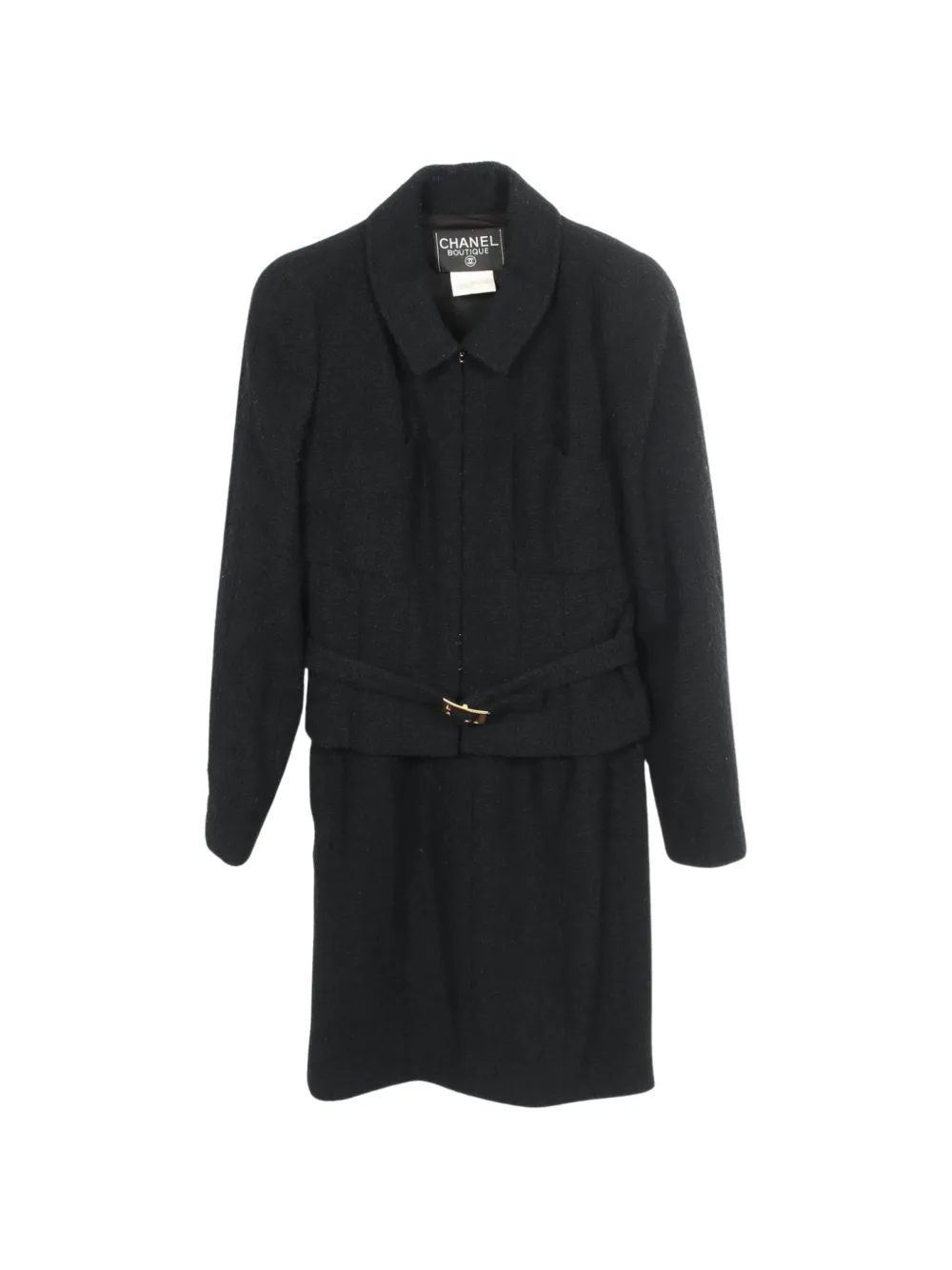CHANEL Pre-Owned 1986-1988 belted tweed skirt suit - Nero