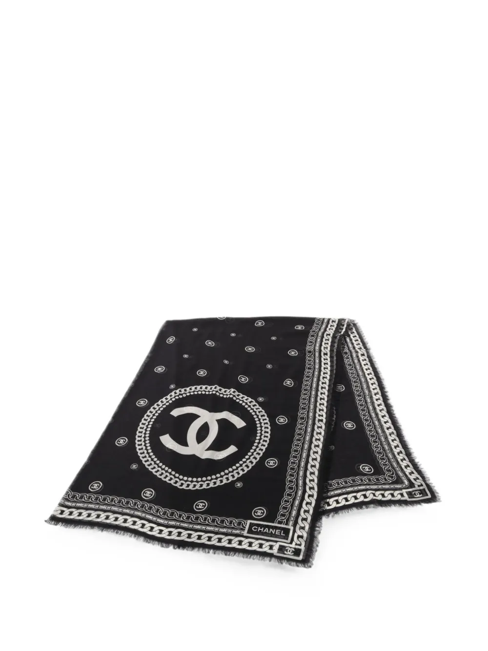 Pre-owned Chanel 1986-1988 Coco Mark Chain-print Shawl In Black