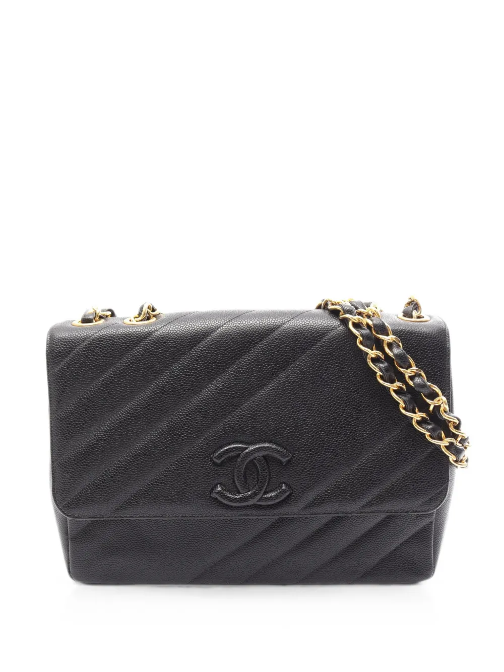 CHANEL Pre-Owned 1994-1996 Bias stitch CC leather shoulder bag - Nero