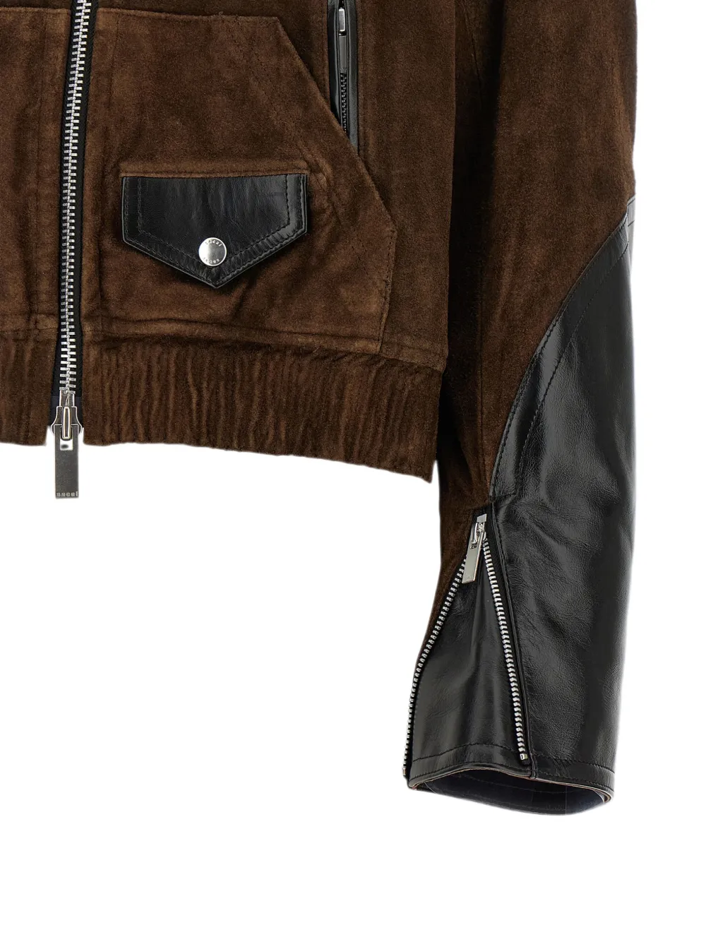 sacai Leren jack met suède vlakken Bruin