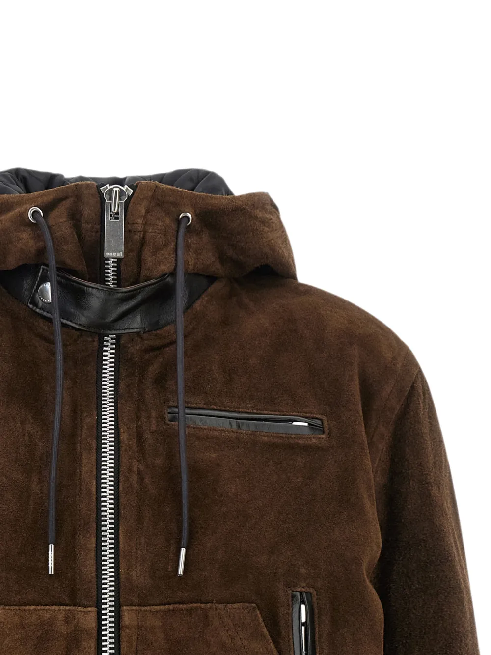 sacai Leren jack met suède vlakken Bruin