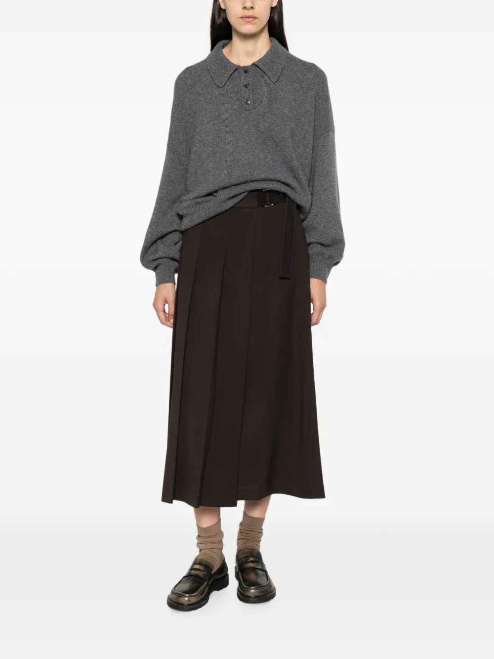 Lisa Yang Etta button-fastening polo-collar sweater Grijs