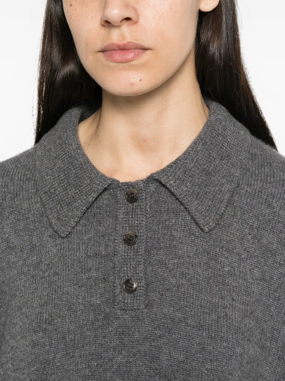 Lisa Yang Etta button-fastening polo-collar sweater Grijs