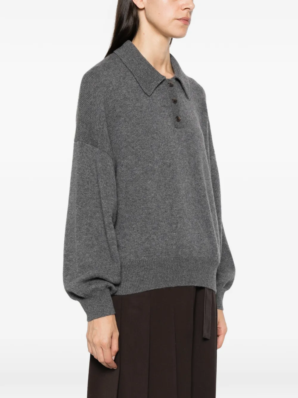 Lisa Yang Etta button-fastening polo-collar sweater Grijs