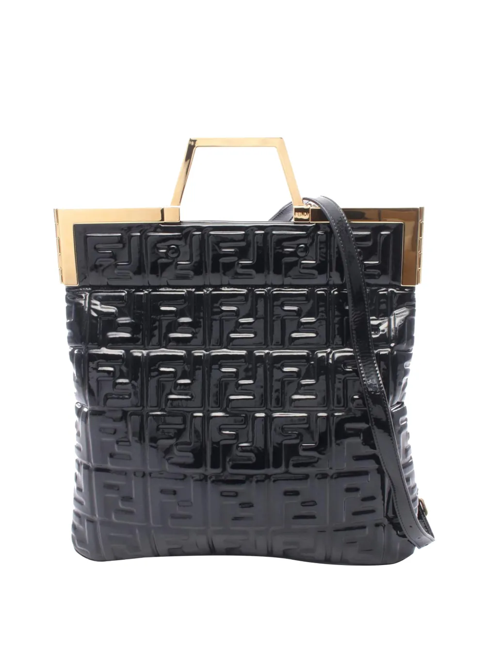 Fendi Pre-Owned 2000-2010 FF 1974 Embossed Patent Shopping Tote satchel - Black
