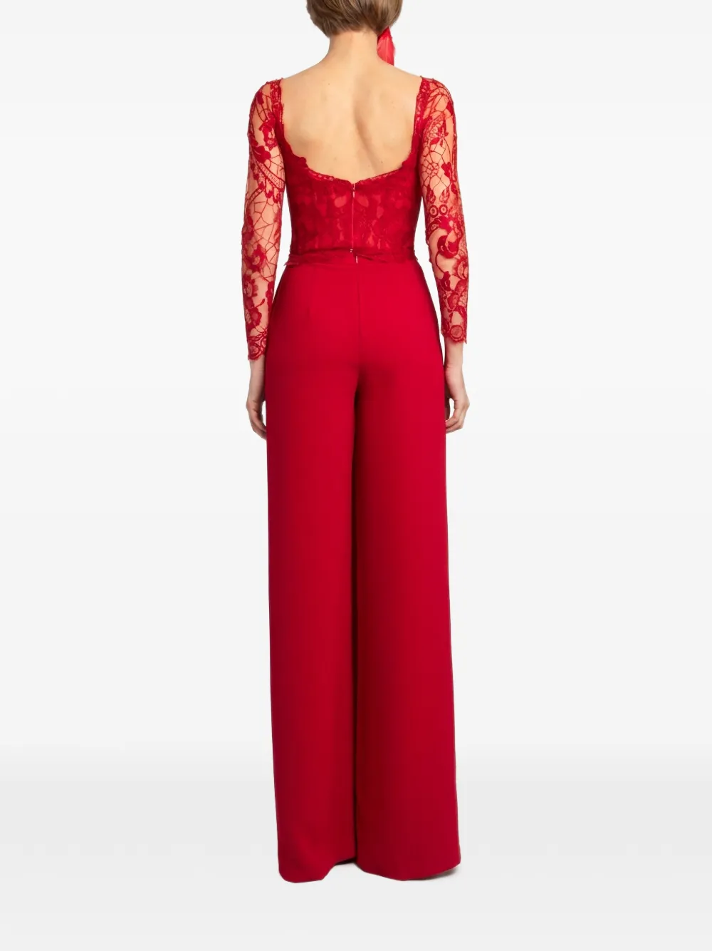 Gemy Maalouf Top met geborduurd kant en V-hals Rood