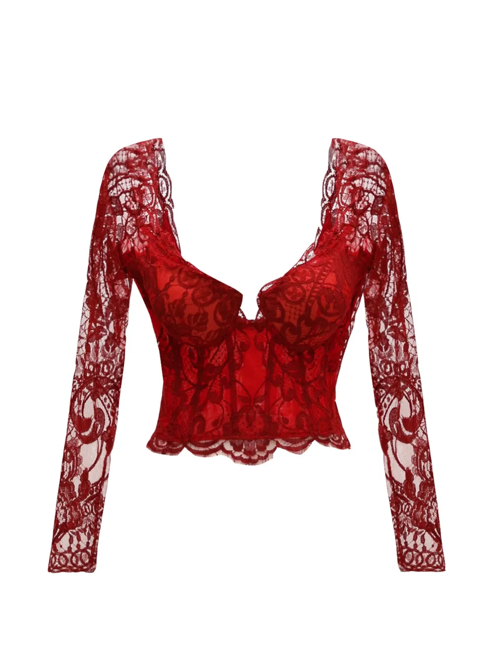 Gemy Maalouf Lace-embroidered V-neck Top In Red