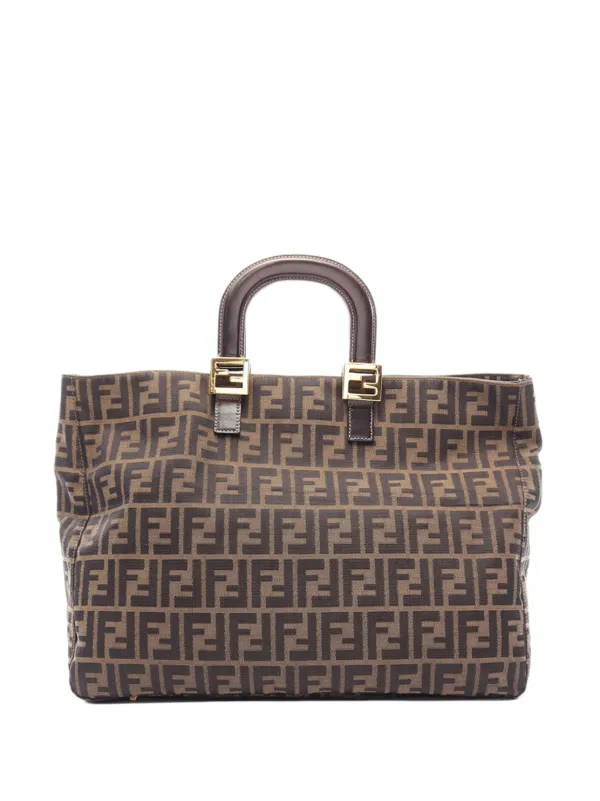 Fendi Pre-owned 20th Century Large Zucca Canvas Twins Tote Bag in Brown