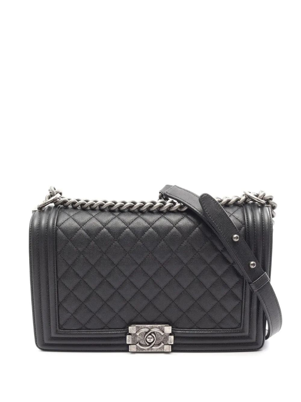 CHANEL Pre-Owned 2016-2017 Large Quilted Caviar Boy Flap crossbody bag - Black