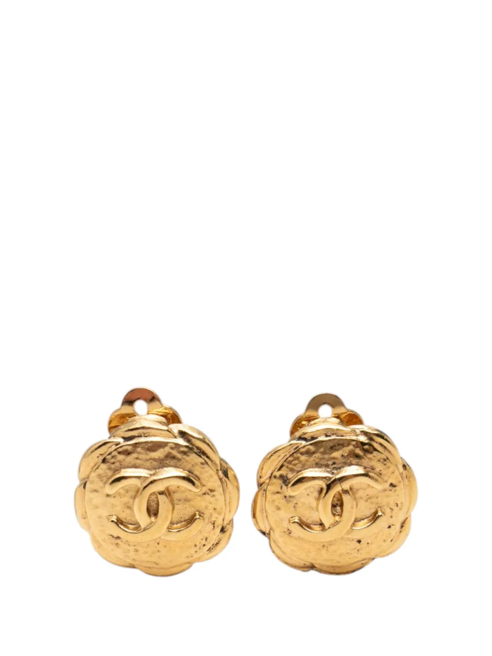CHANEL Pre-Owned 1970-1980 CC Gold Plated Flower Clip On Earrings costume earrings