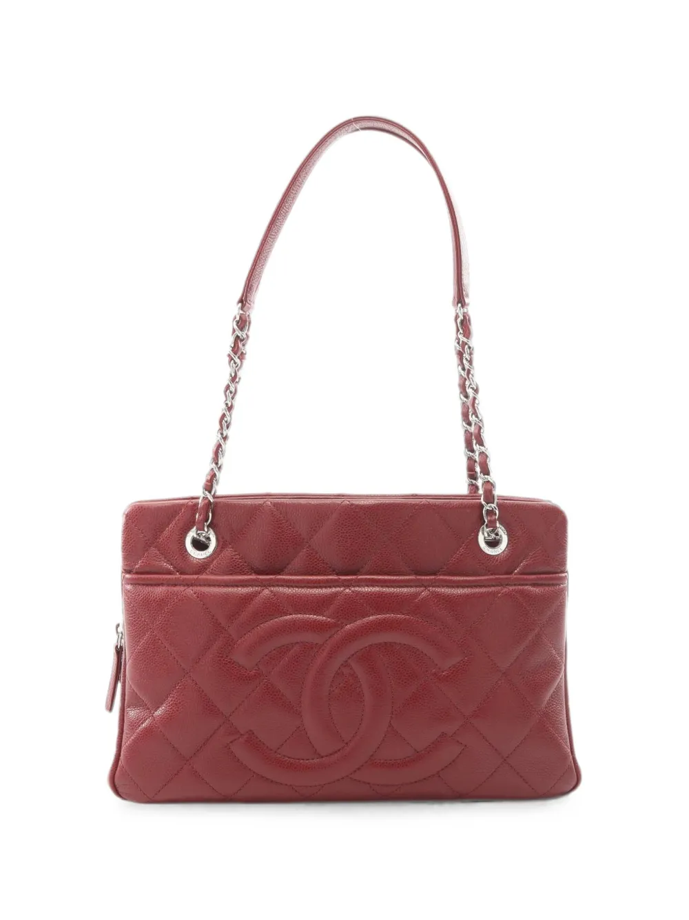 CHANEL Pre-Owned 2013-2014 matelassé chain tote bag - Red