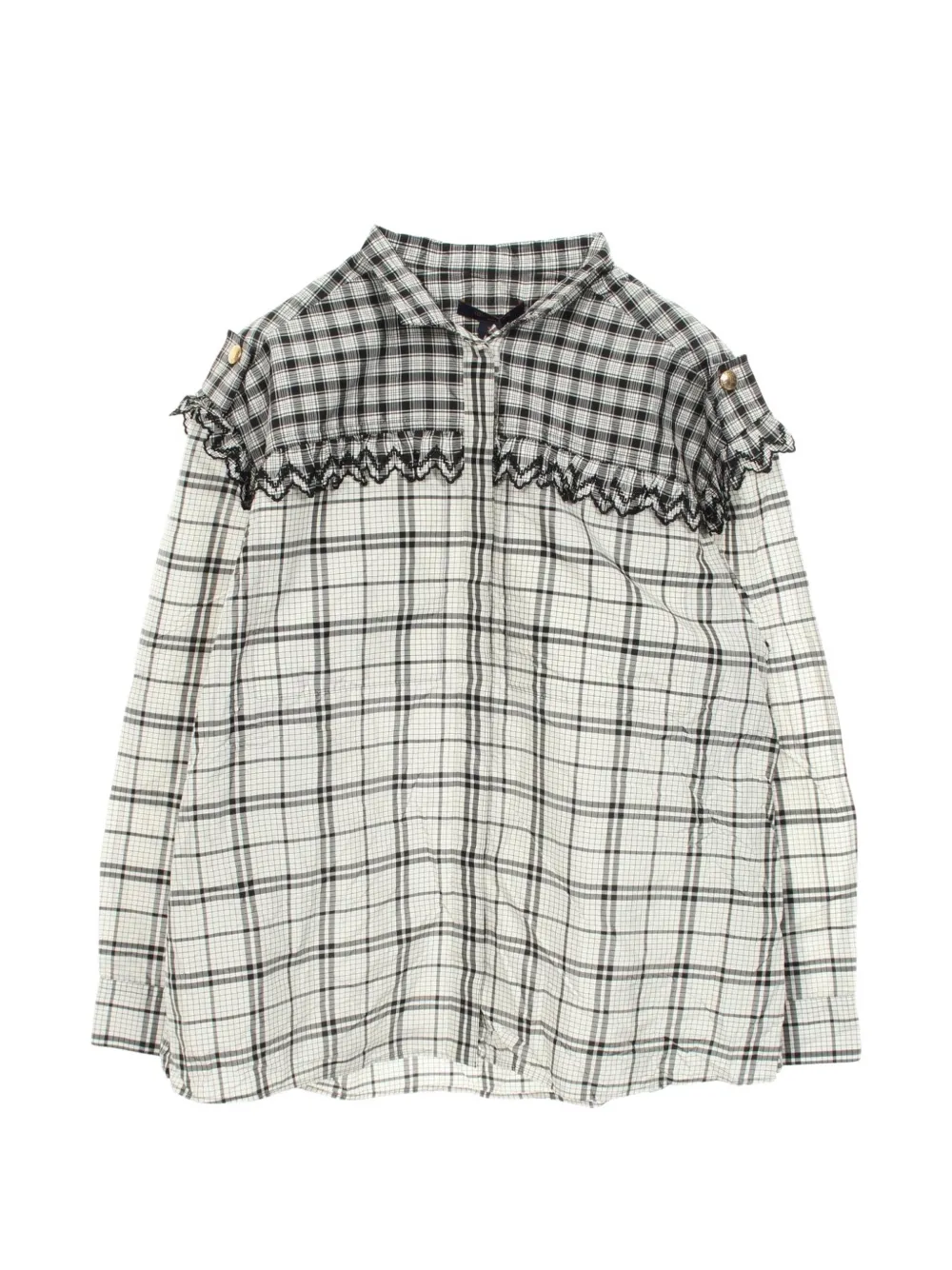 Pre-owned Louis Vuitton 2010s Frill-trim Check Blouse In White