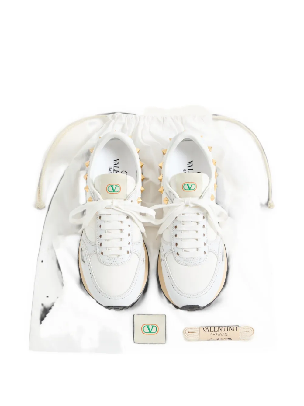 Valentino Garavani Stud Up leather and nylon sneakers Wit