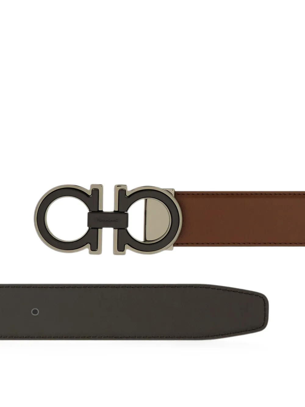 Ferragamo Omkeerbare en verstelbare Gancini riem Bruin