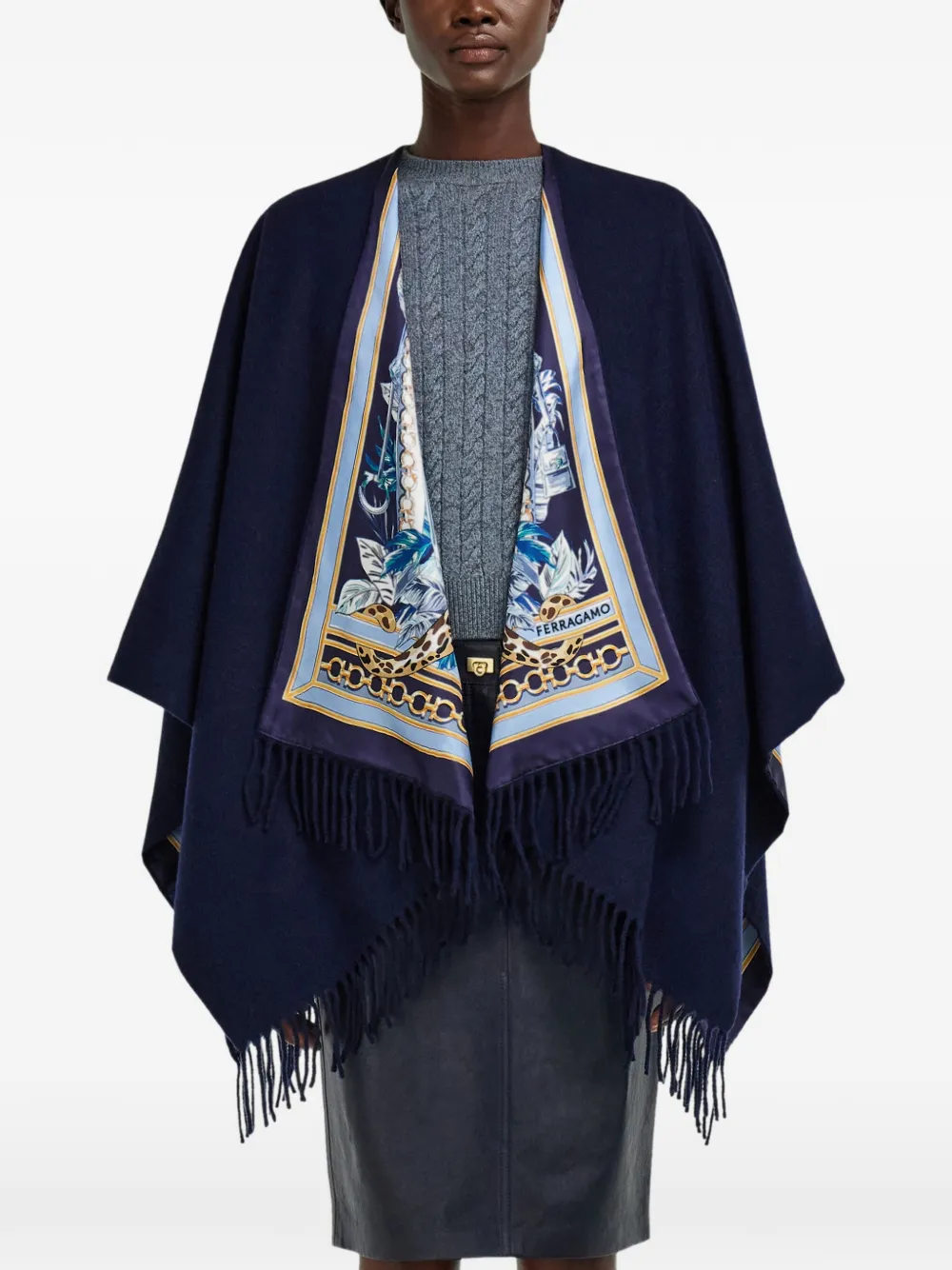 Ferragamo Omkeerbare cape met Feline-print Blauw