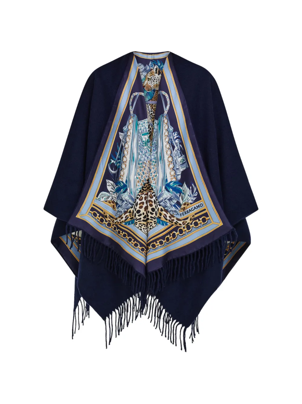 Ferragamo Wendbares Cape mit Feline-Print - Blau