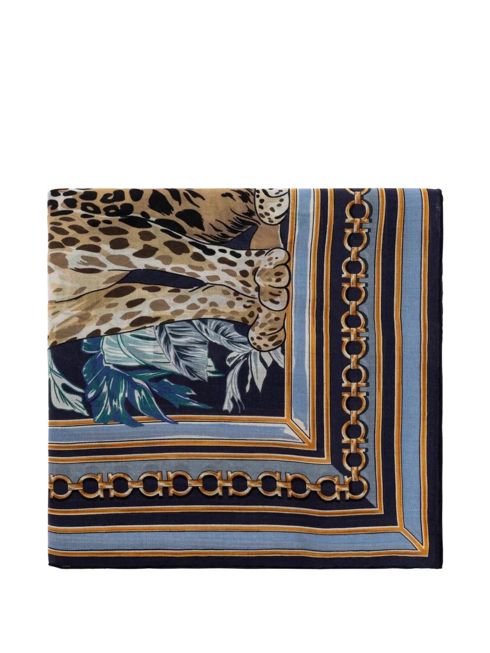 Ferragamo feline-print cashmere shawl - Blu