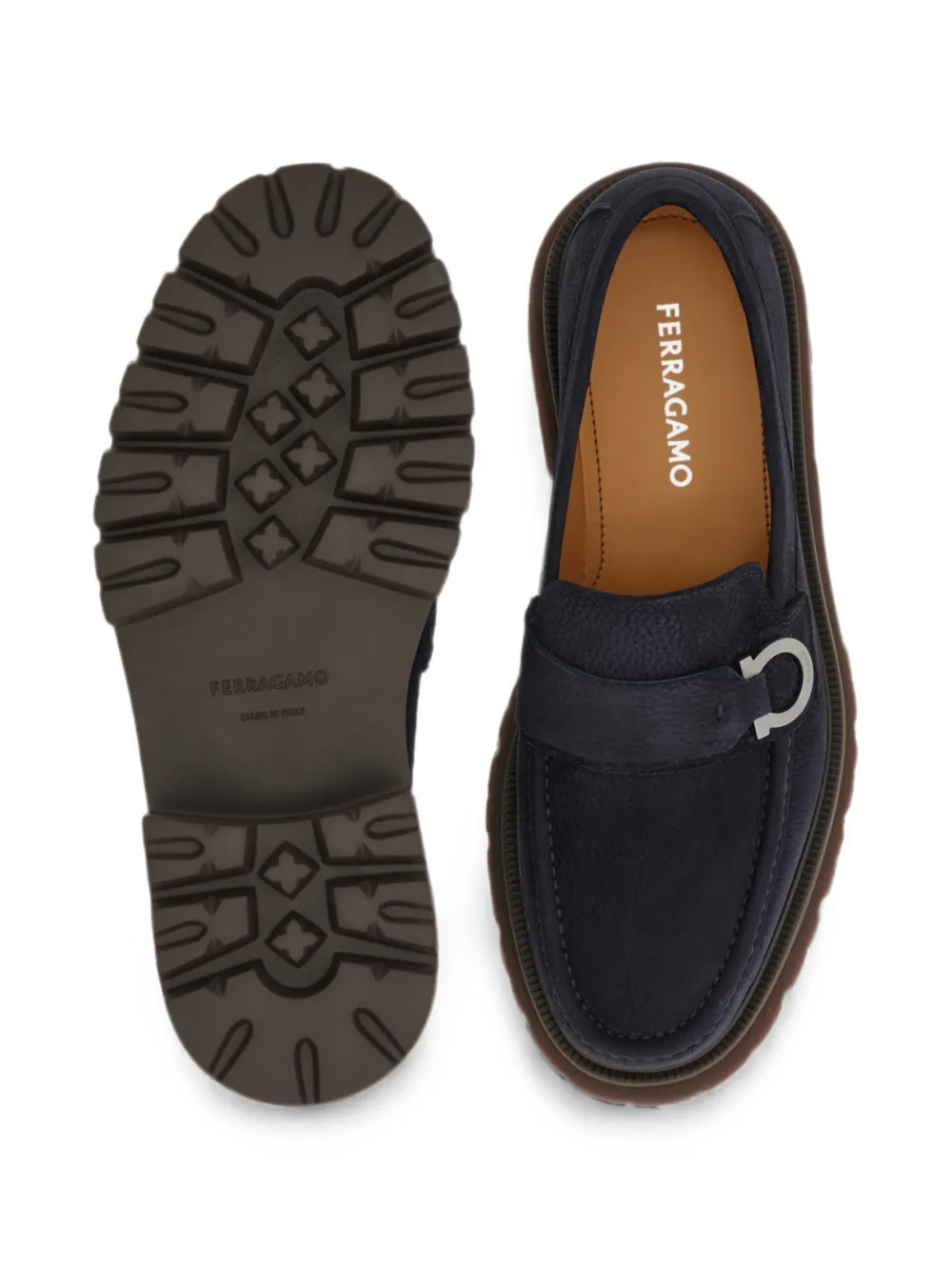 Ferragamo loafers with Gancini ornament Blauw